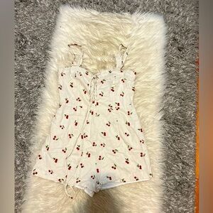 White cherry print romper